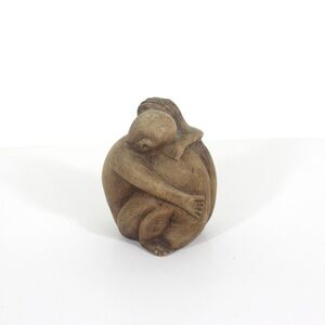 Vintage Hand Carved Wood Hugging Couple Sculpture Lovers